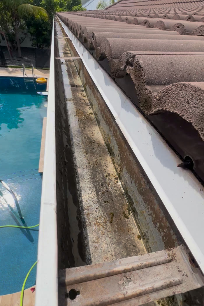 Gutter clear-out — after, cleaned by Cayman Clean & Blast, Grand Cayman